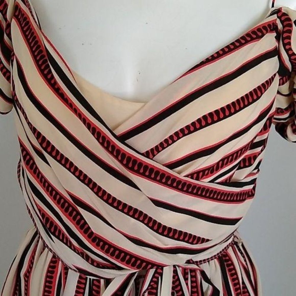 Anna Sui Dress Off The Shoulder Silk Ruched Red - Picture 3 of 7